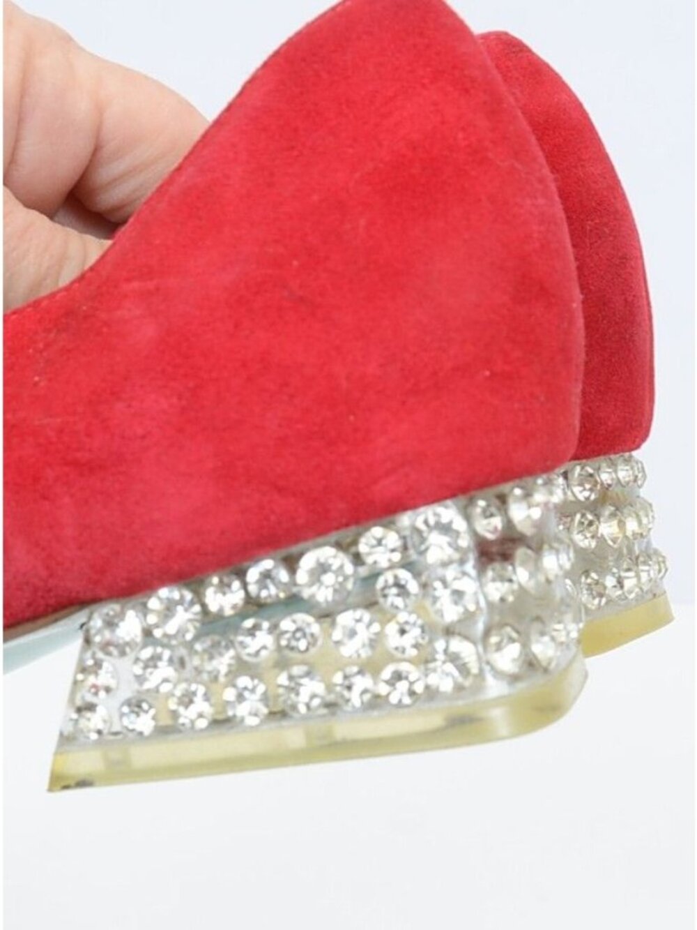 Betsey Johnson SB-Frida Red Suede Rhinestone Block Heeled Pumps Women's 10M - Picture 8 of 10